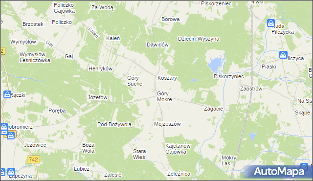 mapa Góry Mokre, Góry Mokre na mapie Targeo