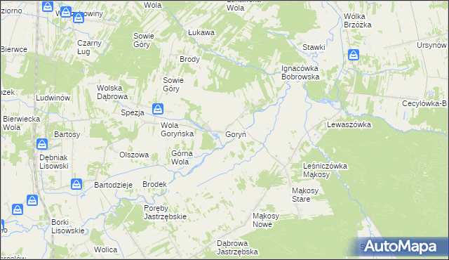 mapa Goryń gmina Jastrzębia, Goryń gmina Jastrzębia na mapie Targeo