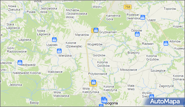 mapa Gorzków gmina Bogoria, Gorzków gmina Bogoria na mapie Targeo