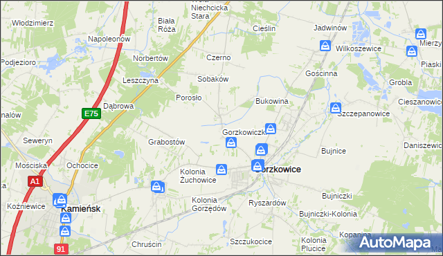 mapa Gorzkowiczki, Gorzkowiczki na mapie Targeo
