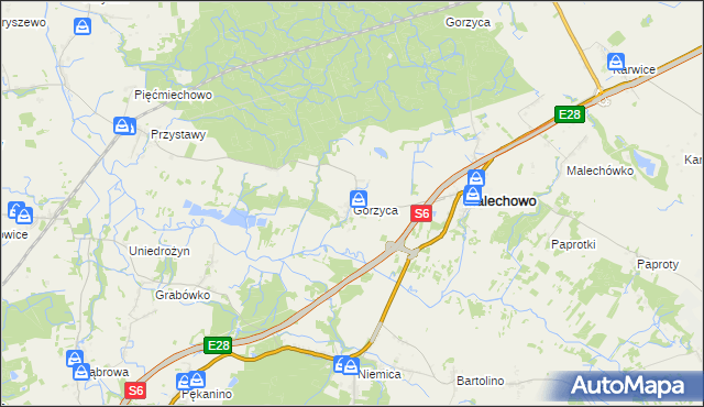 mapa Gorzyca gmina Malechowo, Gorzyca gmina Malechowo na mapie Targeo