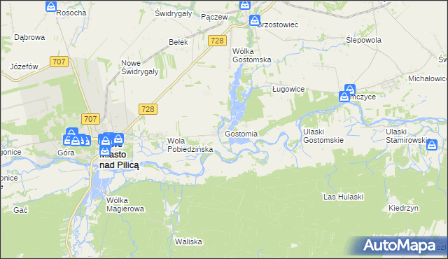 mapa Gostomia gmina Nowe Miasto nad Pilicą, Gostomia gmina Nowe Miasto nad Pilicą na mapie Targeo