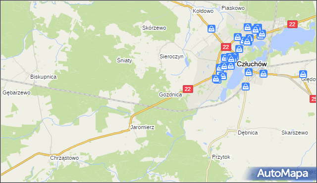 mapa Gozdnica gmina Człuchów, Gozdnica gmina Człuchów na mapie Targeo