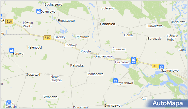 mapa Grabianowo gmina Brodnica, Grabianowo gmina Brodnica na mapie Targeo