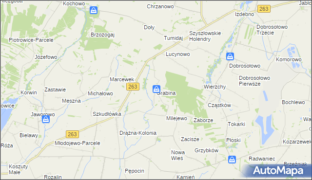 mapa Grabina gmina Ostrowite, Grabina gmina Ostrowite na mapie Targeo