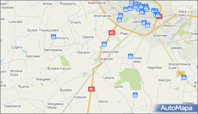 mapa Grabków gmina Kutno, Grabków gmina Kutno na mapie Targeo