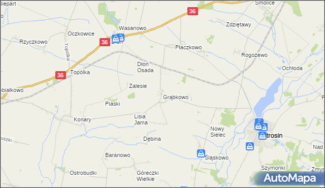 mapa Grąbkowo gmina Jutrosin, Grąbkowo gmina Jutrosin na mapie Targeo