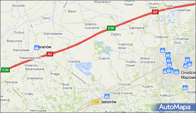 mapa Grabnik gmina Jaktorów, Grabnik gmina Jaktorów na mapie Targeo