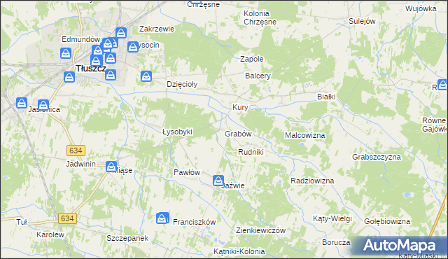 mapa Grabów gmina Tłuszcz, Grabów gmina Tłuszcz na mapie Targeo