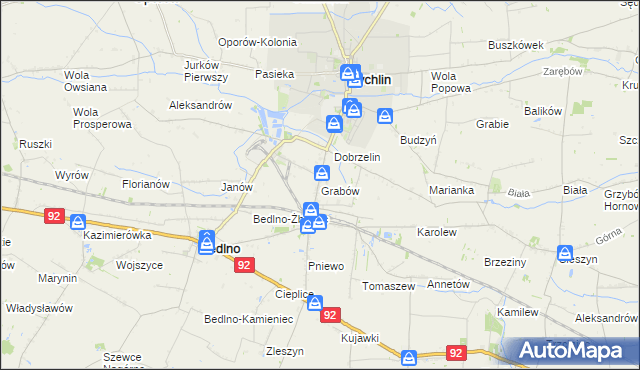 mapa Grabów gmina Żychlin, Grabów gmina Żychlin na mapie Targeo