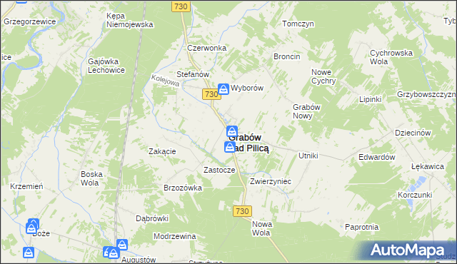 mapa Grabów nad Pilicą, Grabów nad Pilicą na mapie Targeo