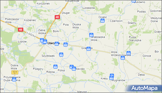 mapa Grabowa gmina Potworów, Grabowa gmina Potworów na mapie Targeo