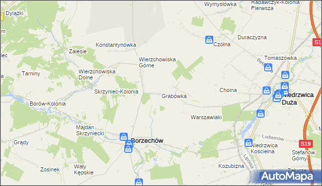 mapa Grabówka gmina Borzechów, Grabówka gmina Borzechów na mapie Targeo