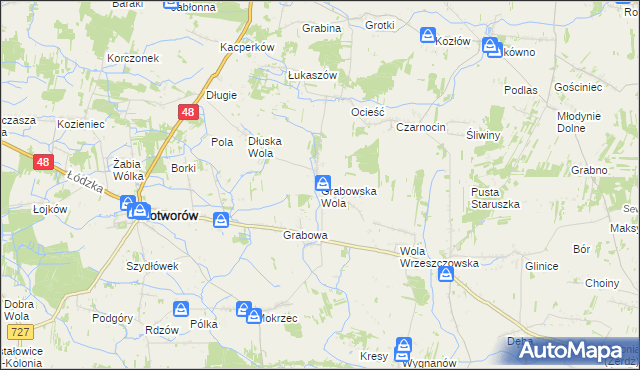 mapa Grabowska Wola gmina Potworów, Grabowska Wola gmina Potworów na mapie Targeo