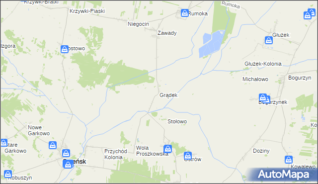 mapa Grądek gmina Szreńsk, Grądek gmina Szreńsk na mapie Targeo