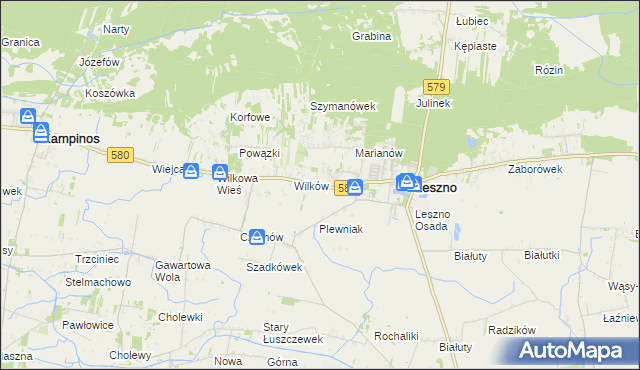 mapa Grądy gmina Leszno, Grądy gmina Leszno na mapie Targeo