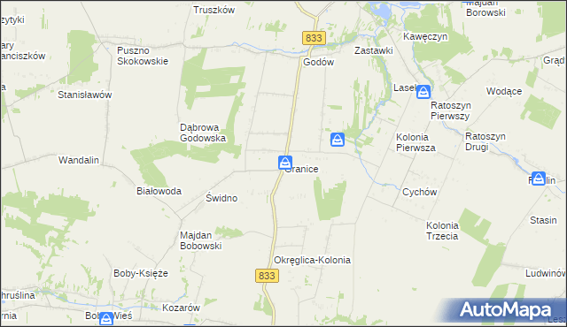 mapa Granice gmina Chodel, Granice gmina Chodel na mapie Targeo