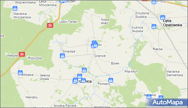 mapa Granice gmina Trzcinica, Granice gmina Trzcinica na mapie Targeo