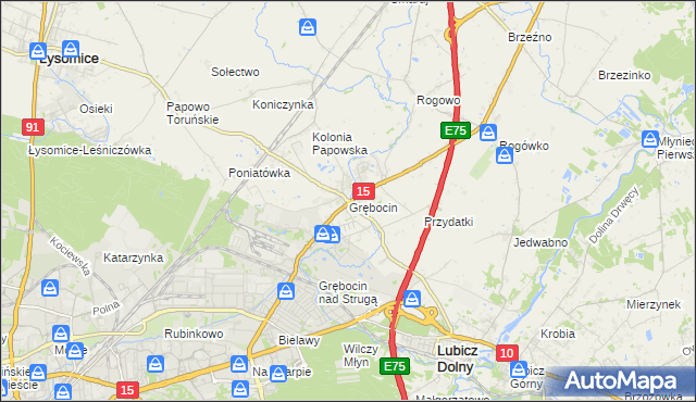 mapa Grębocin gmina Lubicz, Grębocin gmina Lubicz na mapie Targeo