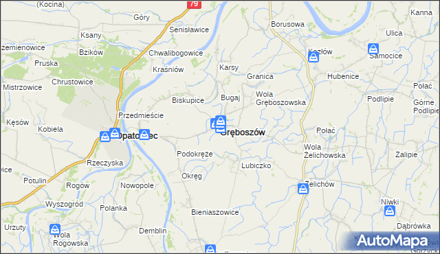 mapa Gręboszów powiat dąbrowski, Gręboszów powiat dąbrowski na mapie Targeo