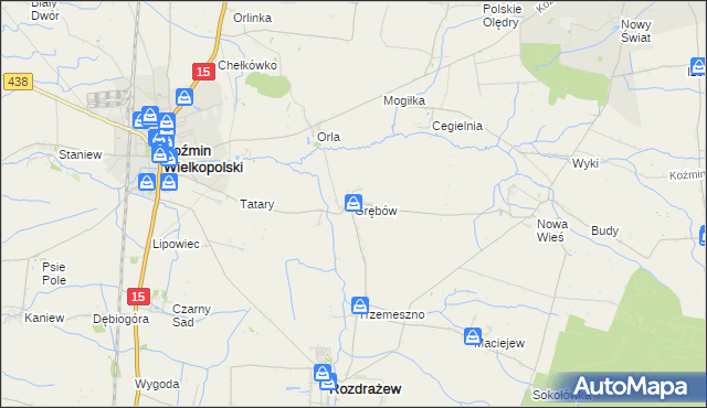 mapa Grębów gmina Rozdrażew, Grębów gmina Rozdrażew na mapie Targeo