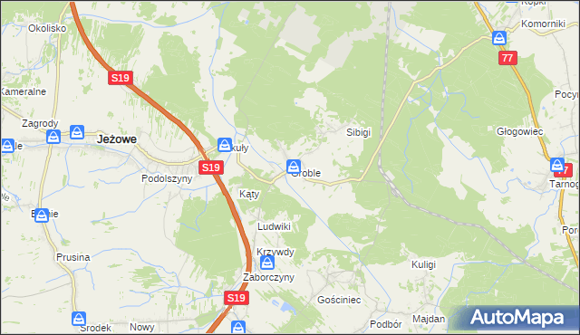 mapa Groble gmina Jeżowe, Groble gmina Jeżowe na mapie Targeo