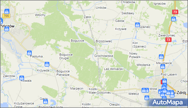 mapa Grochowiska gmina Pińczów, Grochowiska gmina Pińczów na mapie Targeo