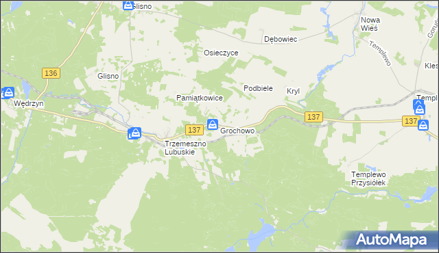 mapa Grochowo gmina Sulęcin, Grochowo gmina Sulęcin na mapie Targeo