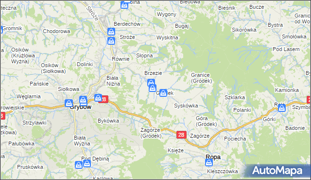 mapa Gródek gmina Grybów, Gródek gmina Grybów na mapie Targeo