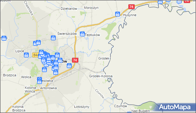 mapa Gródek gmina Hrubieszów, Gródek gmina Hrubieszów na mapie Targeo