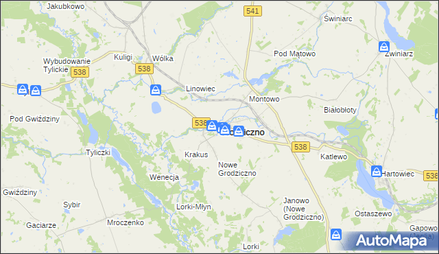 mapa Grodziczno powiat nowomiejski, Grodziczno powiat nowomiejski na mapie Targeo