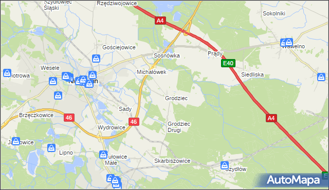 mapa Grodziec gmina Niemodlin, Grodziec gmina Niemodlin na mapie Targeo