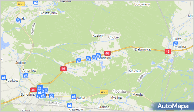 mapa Grodziec gmina Ozimek, Grodziec gmina Ozimek na mapie Targeo