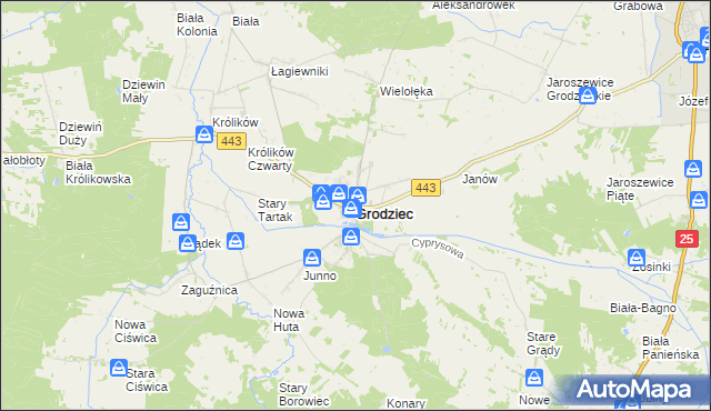 mapa Grodziec powiat koniński, Grodziec powiat koniński na mapie Targeo