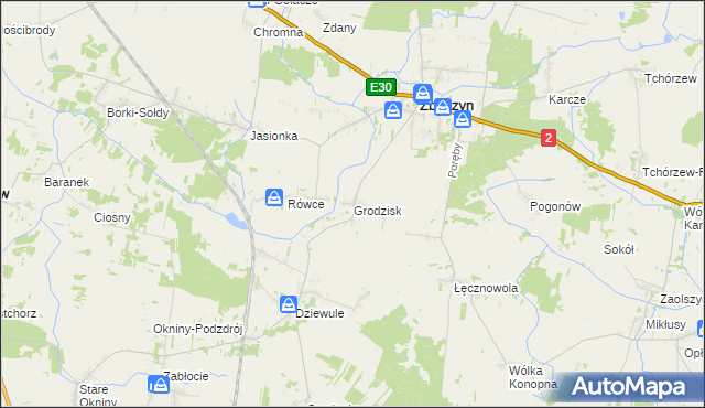 mapa Grodzisk gmina Zbuczyn, Grodzisk gmina Zbuczyn na mapie Targeo