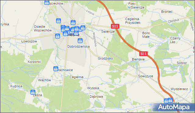 mapa Grodzisko gmina Olesno, Grodzisko gmina Olesno na mapie Targeo