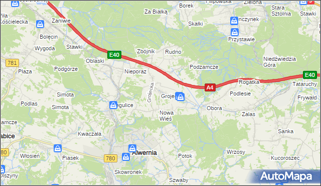 mapa Grojec gmina Alwernia, Grojec gmina Alwernia na mapie Targeo