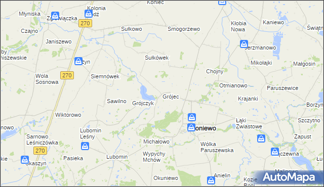 mapa Grójec gmina Boniewo, Grójec gmina Boniewo na mapie Targeo