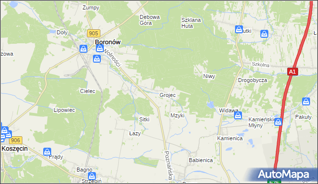 mapa Grojec gmina Boronów, Grojec gmina Boronów na mapie Targeo