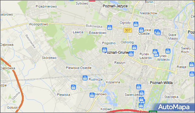 mapa Grunwald gmina Poznań, Grunwald gmina Poznań na mapie Targeo