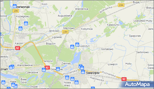 mapa Gruszczyn gmina Swarzędz, Gruszczyn gmina Swarzędz na mapie Targeo