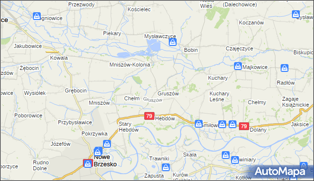 mapa Gruszów gmina Nowe Brzesko, Gruszów gmina Nowe Brzesko na mapie Targeo