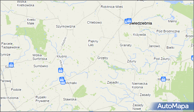 mapa Grzęby, Grzęby na mapie Targeo