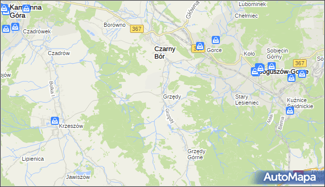 mapa Grzędy gmina Czarny Bór, Grzędy gmina Czarny Bór na mapie Targeo