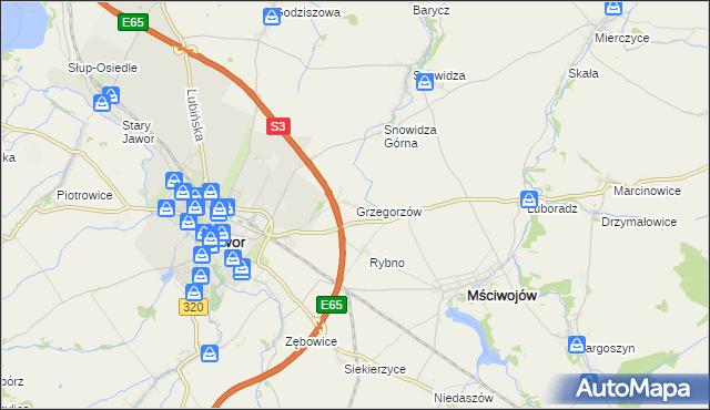 mapa Grzegorzów gmina Mściwojów, Grzegorzów gmina Mściwojów na mapie Targeo