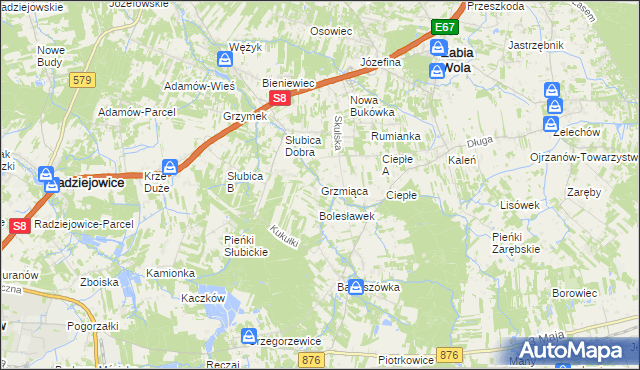 mapa Grzmiąca gmina Żabia Wola, Grzmiąca gmina Żabia Wola na mapie Targeo