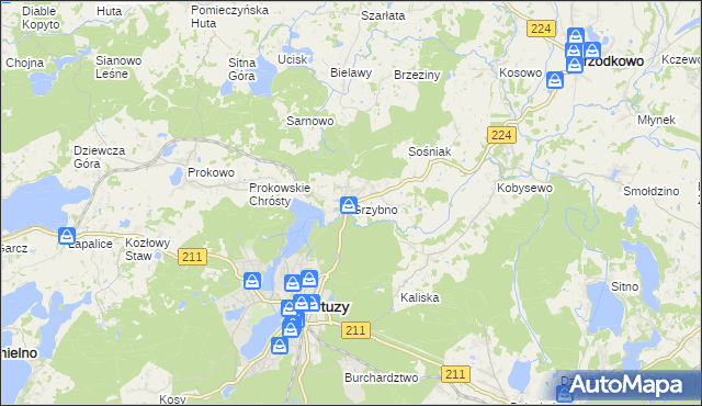 mapa Grzybno gmina Kartuzy, Grzybno gmina Kartuzy na mapie Targeo