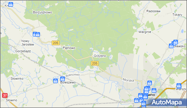 mapa Grzybno gmina Sławno, Grzybno gmina Sławno na mapie Targeo