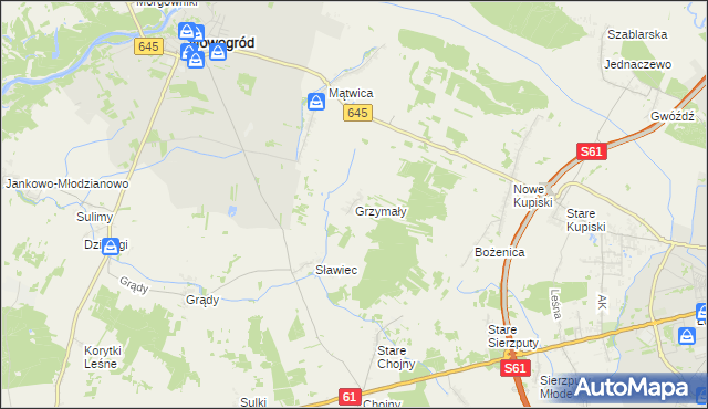 mapa Grzymały gmina Nowogród, Grzymały gmina Nowogród na mapie Targeo