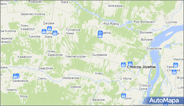 mapa Gustawów gmina Chotcza, Gustawów gmina Chotcza na mapie Targeo